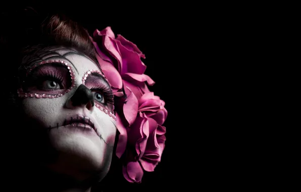 Picture woman, makeup, pink sugar skull