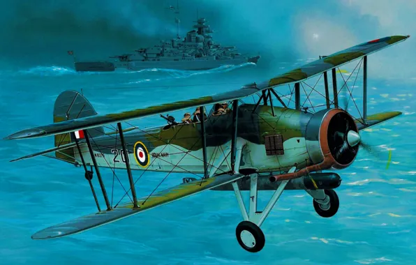 Picture war, art, airplane, painting, aviation, ww2, Fairey Swordfish