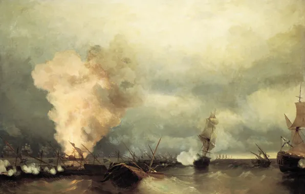Picture oil, Canvas, Naval battle of Vyborg on 29 June 1790. 1846, (1817-1900), Ivan AIVAZOVSKY