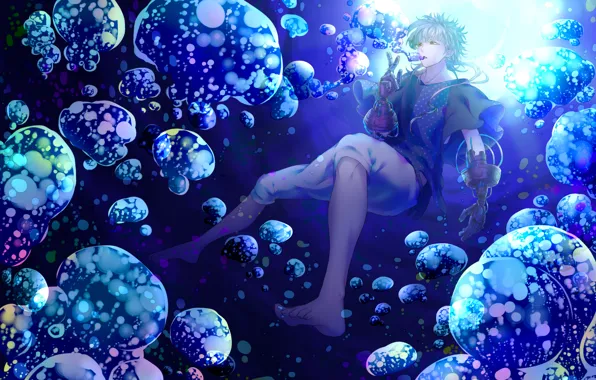 Picture water, bubbles, wire, anime, art, guy, mechanics