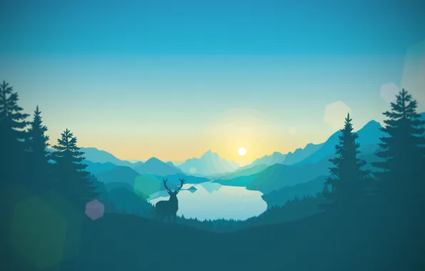 Picture mountains, sunrise, deer