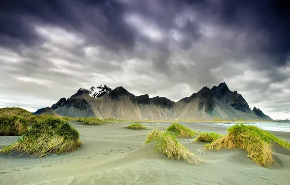 Picture mountains, spring, Iceland, Cape, Have stokksnes