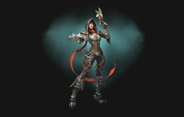 Picture girl, armor, Diablo, simple background, Demon Hunter, crossbows