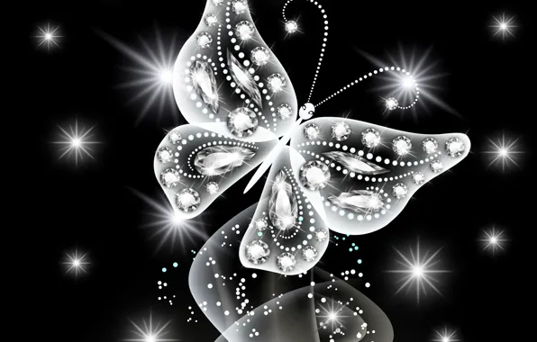 Picture butterfly, abstract, white, butterfly, glow, neon, sparkle, diamonds, neon, jem