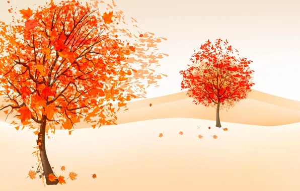 Picture autumn, trees, the wind, foliage, figure