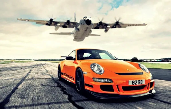 Picture the plane, Orange, Porsche