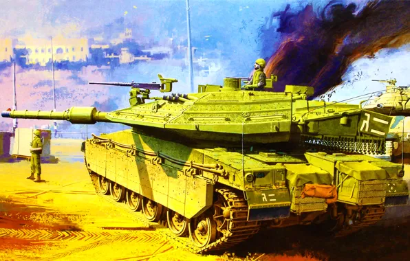 Picture war, art, painting, tank, MERKAVA IV LIC