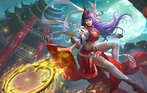 Picture girl, the moon, Moon, Queen, art, Heroes of Newerth, Guardian, Nian
