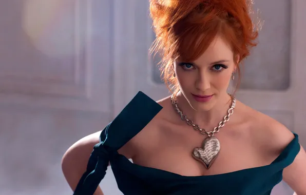 Picture eyes, look, face, necklace, actress, blue, red, sexuality, elegance, Christina Hendricks, Christina Hendricks