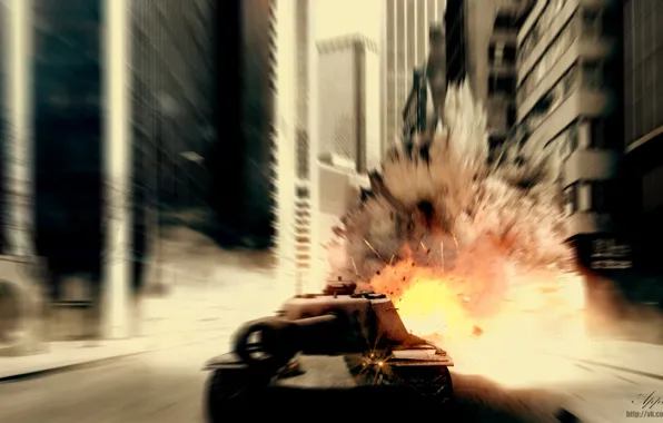 Picture the explosion, the city, fire, art, tank, USA, tanks, WoT, World of Tanks, PT-ACS, T110E4