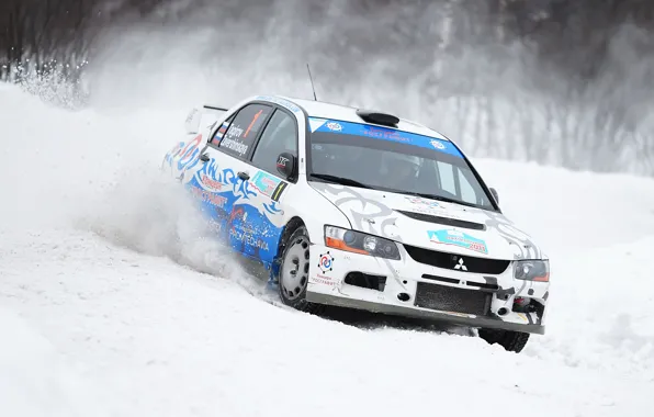 Picture Winter, White, Snow, Machine, Skid, Mitsubishi, Mitsubishi, Car, Evolution, Rally