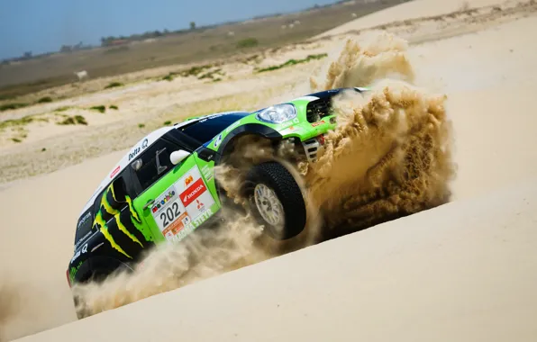 Picture Sand, Sport, Green, Speed, Race, Mini Cooper, Rally, Dakar, Dakar, MINI, Mini Cooper, X-raid