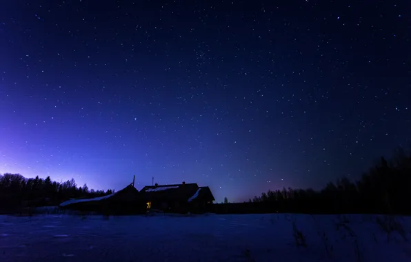 Picture winter, space, stars, night, space, house