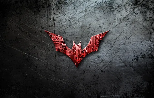 Picture metal, batman, scratches, logo, chip, comics, Batman beyond, Batman beyond