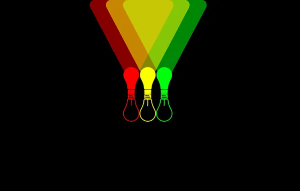 Picture light bulb, color, light, background, Wallpaper, black, minimalism, red, green, light bulb, yellow, Shine