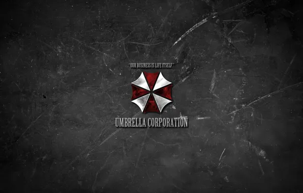 Picture minimalism, texture, umbrella, Logo, Resident evil, Resident Evil, Umbrella, slogan, umbrella corporation, Our business is …