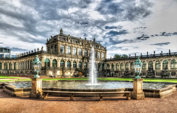 Picture clouds, HDR, Germany, Dresden, fountain, architecture, Sunny, Palace, palace, Kennel