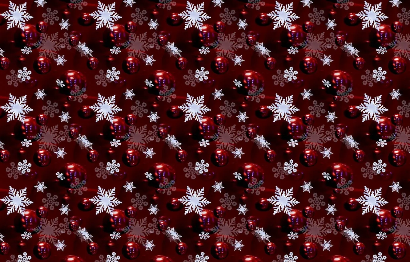 Photo wallpaper balls, snowflakes, red, background, holiday, figure, color, new year, decoration, texture