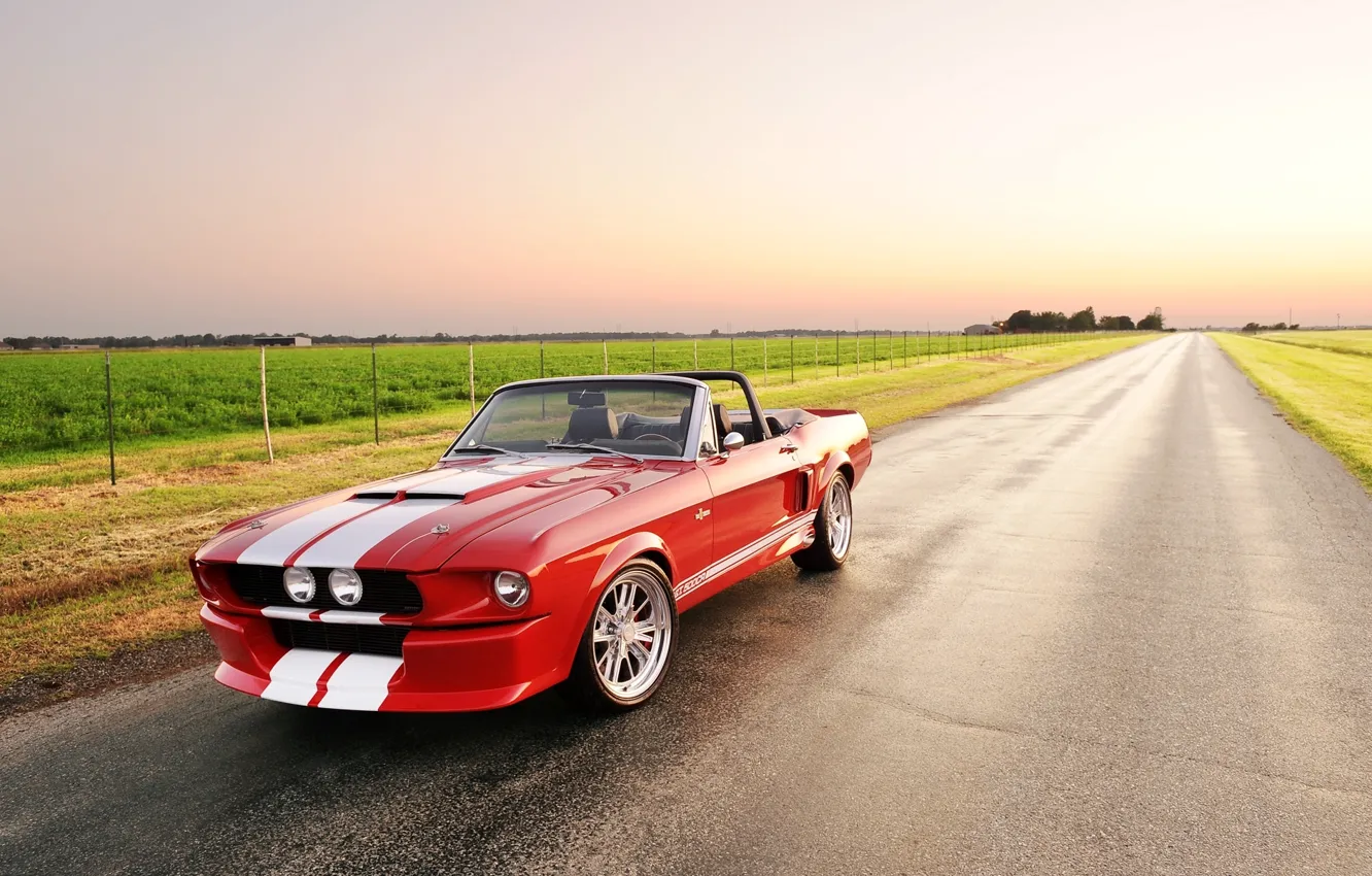 Photo wallpaper road, field, the sky, red, strip, tuning, Mustang, Ford, Shelby, Convertible, Ford, Mustang, tuning, the …