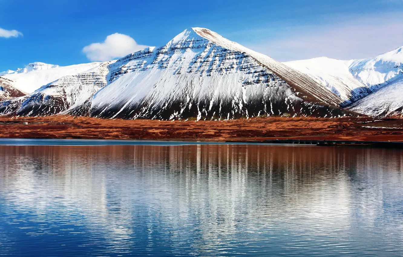 Photo wallpaper the sky, water, clouds, reflection, mountain, Iceland, The mountain