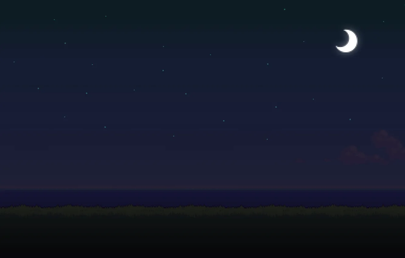 Wallpaper Sea Grass Stars Clouds Night Time The Moon Day 8bit Images For Desktop Section Minimalizm Download