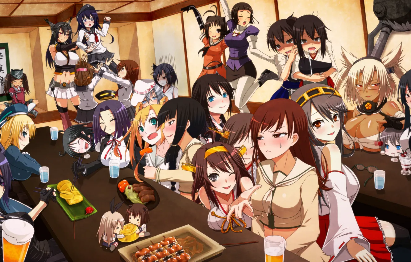 Photo wallpaper kantai collection, inazuma destroyer, ikazuchi destroyer, hibiki destroyer, akatsuki destroyer, wo-class aircraft carrier, nagato battleship, …