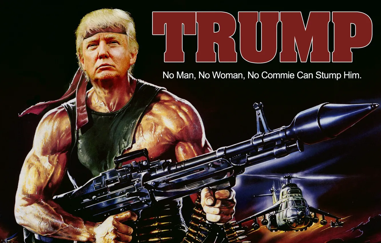 Photo wallpaper weapons, helicopters, USA, President, Rambo, Rambo, Donald John Trump, Donald Trump