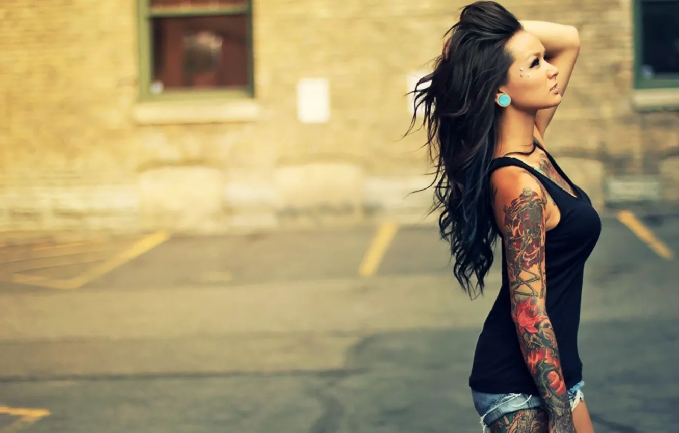 Wallpaper girl, Mike, brunette, tattoo, shorts, Tattooed girl images for  desktop, section девушки - download