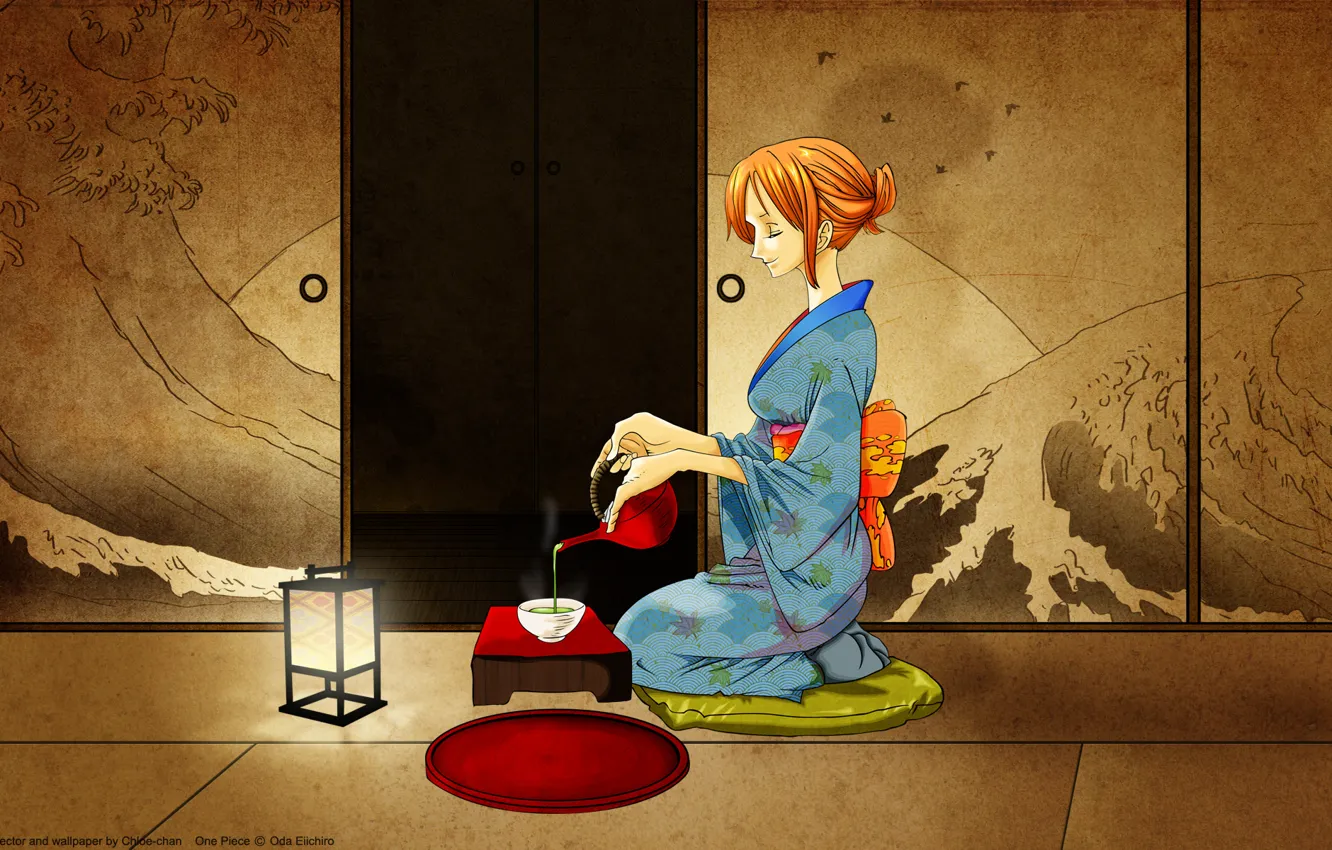 Photo wallpaper room, tea, kimono, nami, one piece, Japanese Oded