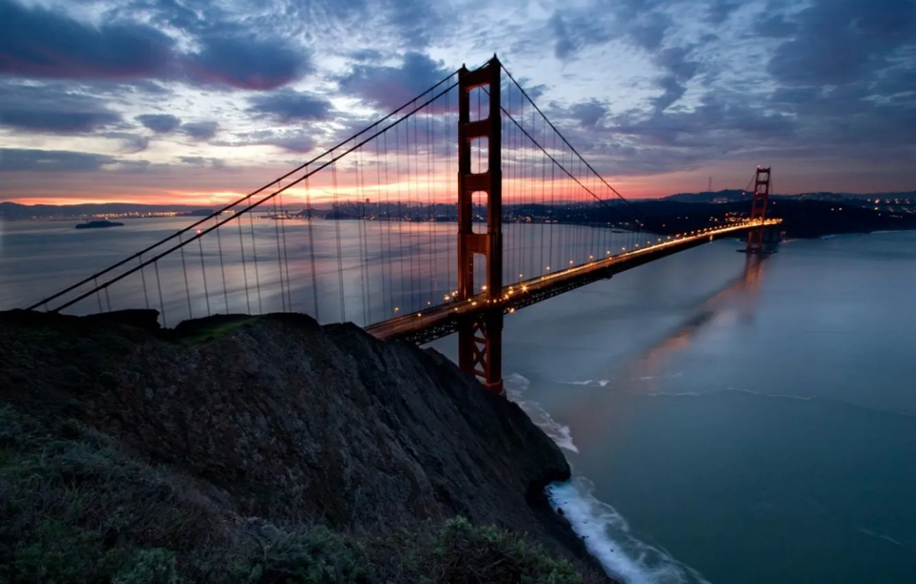 Wallpaper bridge, river, dawn, Bay, Golden gate, America, San Francisco  images for desktop, section пейзажи - download