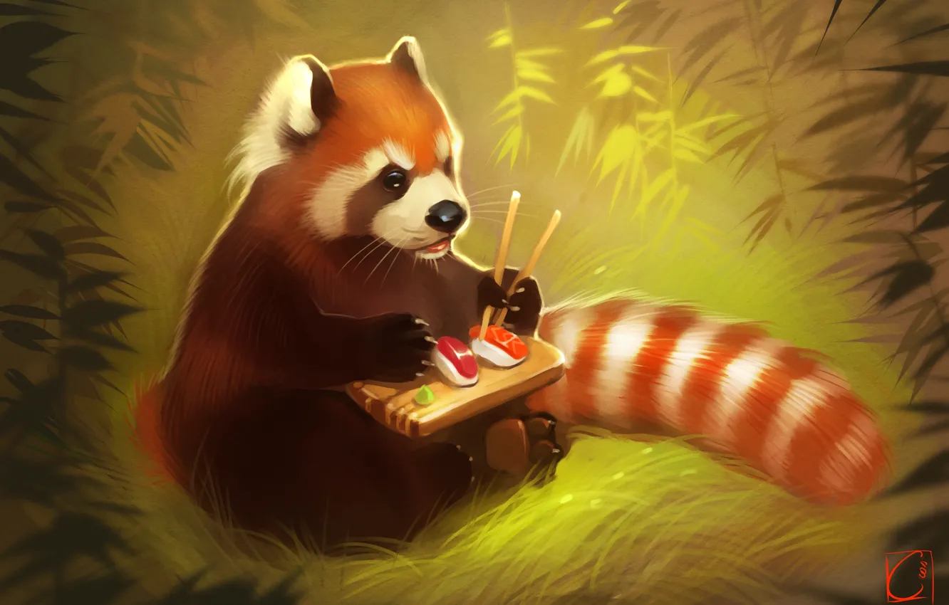 Wallpaper bear, art, Panda, sushi, red panda images for desktop, section  живопись - download