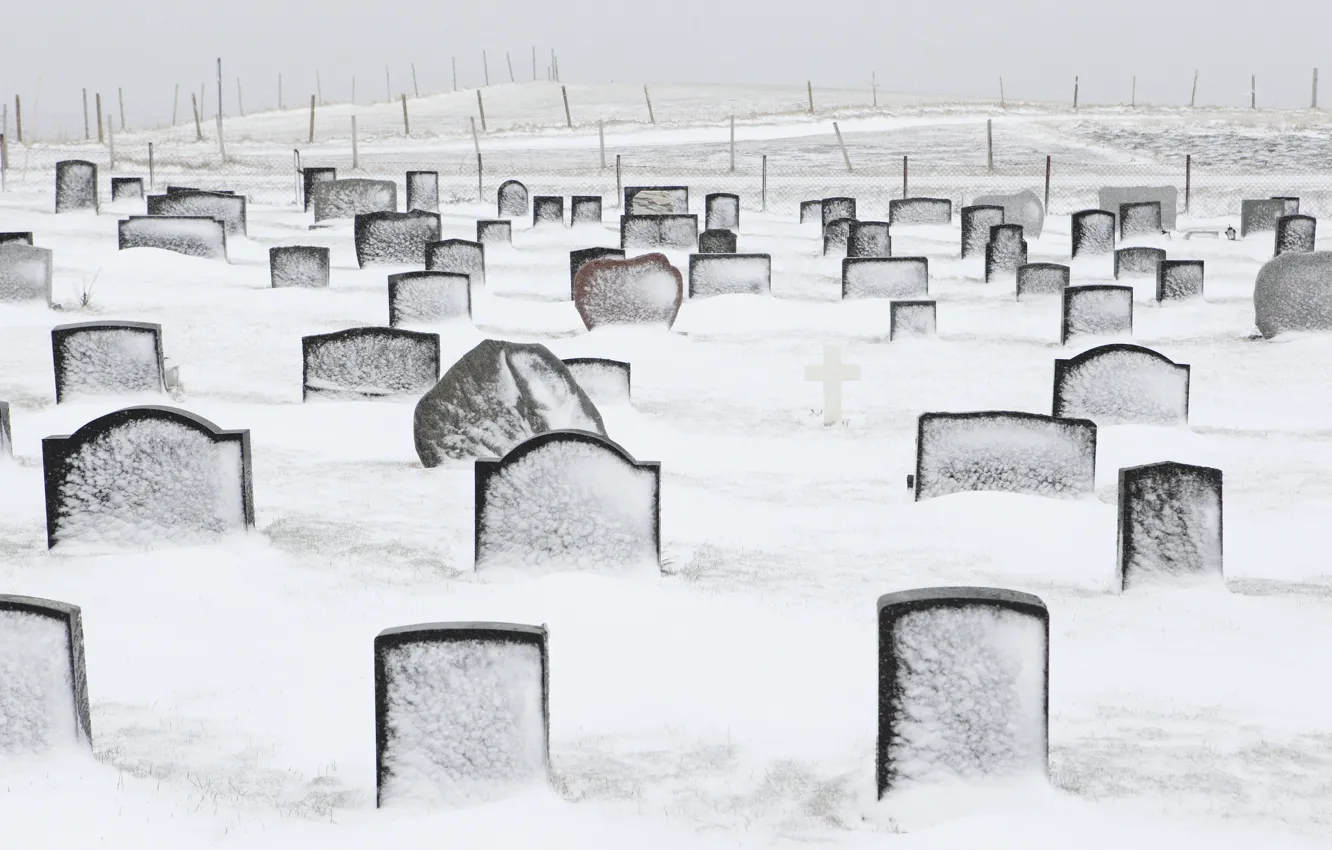 Photo wallpaper cold, winter, snow, life, meaning, loneliness, cemetery, frontier, summary