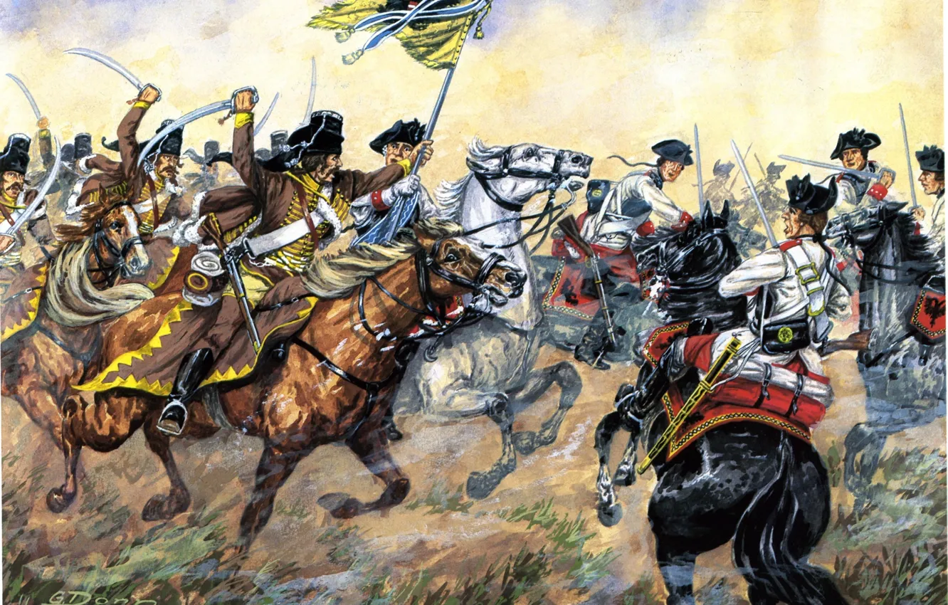 Photo wallpaper figure, horse, art, the battle, equipment, swords, under, ammunition, cavalry, 6 may 1757, Battle of …