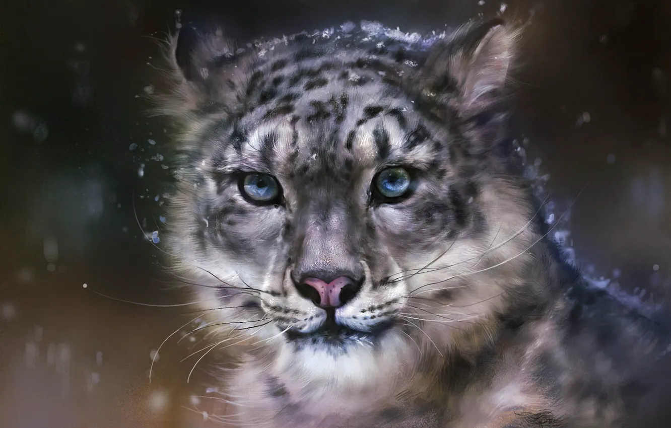 Photo wallpaper snow, predator, art, leopard, wild cat, rong rong