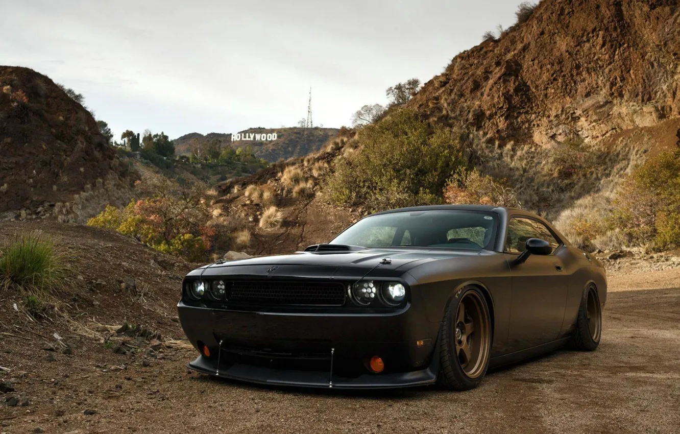 Photo wallpaper Mountains, Tuning, Dodge, Hollywood, Challenger, Landscape, Muscle Car