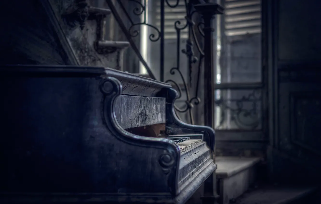 Photo wallpaper dust, keys, piano