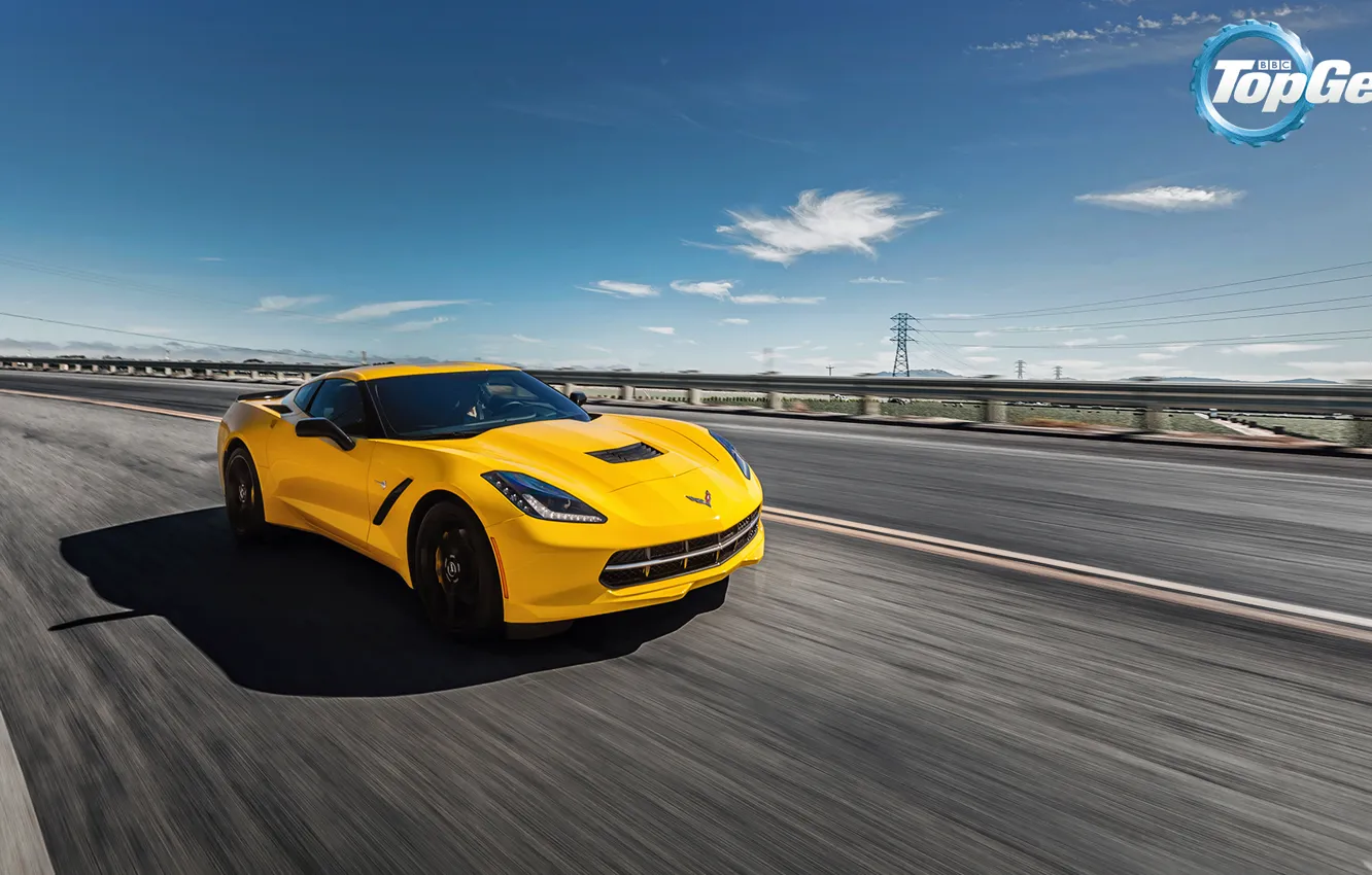 Photo wallpaper road, the sky, yellow, Corvette, Chevrolet, Chevrolet, Top Gear, Coupe, the front, the best TV …