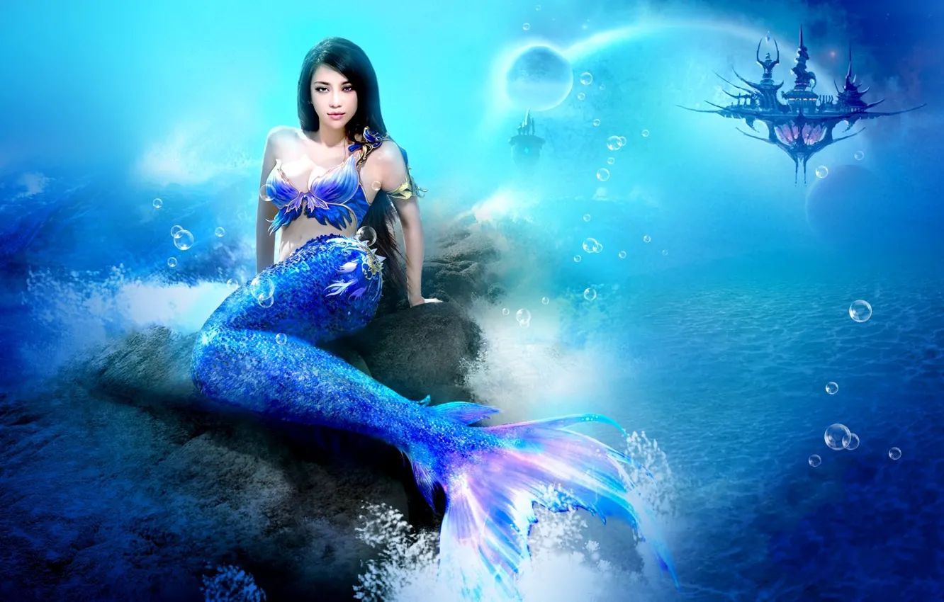 Wallpaper sea, girl, fiction, mermaid, underwater world images for desktop,  section фантастика - download