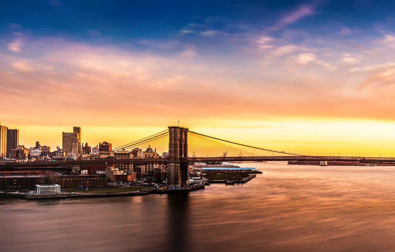Wallpaper the sky, bridge, dawn, coast, Bay, USA, Brooklyn images for  desktop, section город - download