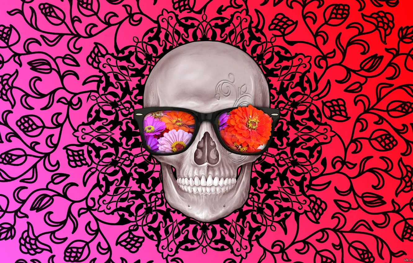 Wallpaper flowers, abstraction, pattern, Skull, glasses, interesting,  rayban images for desktop, section абстракции - download