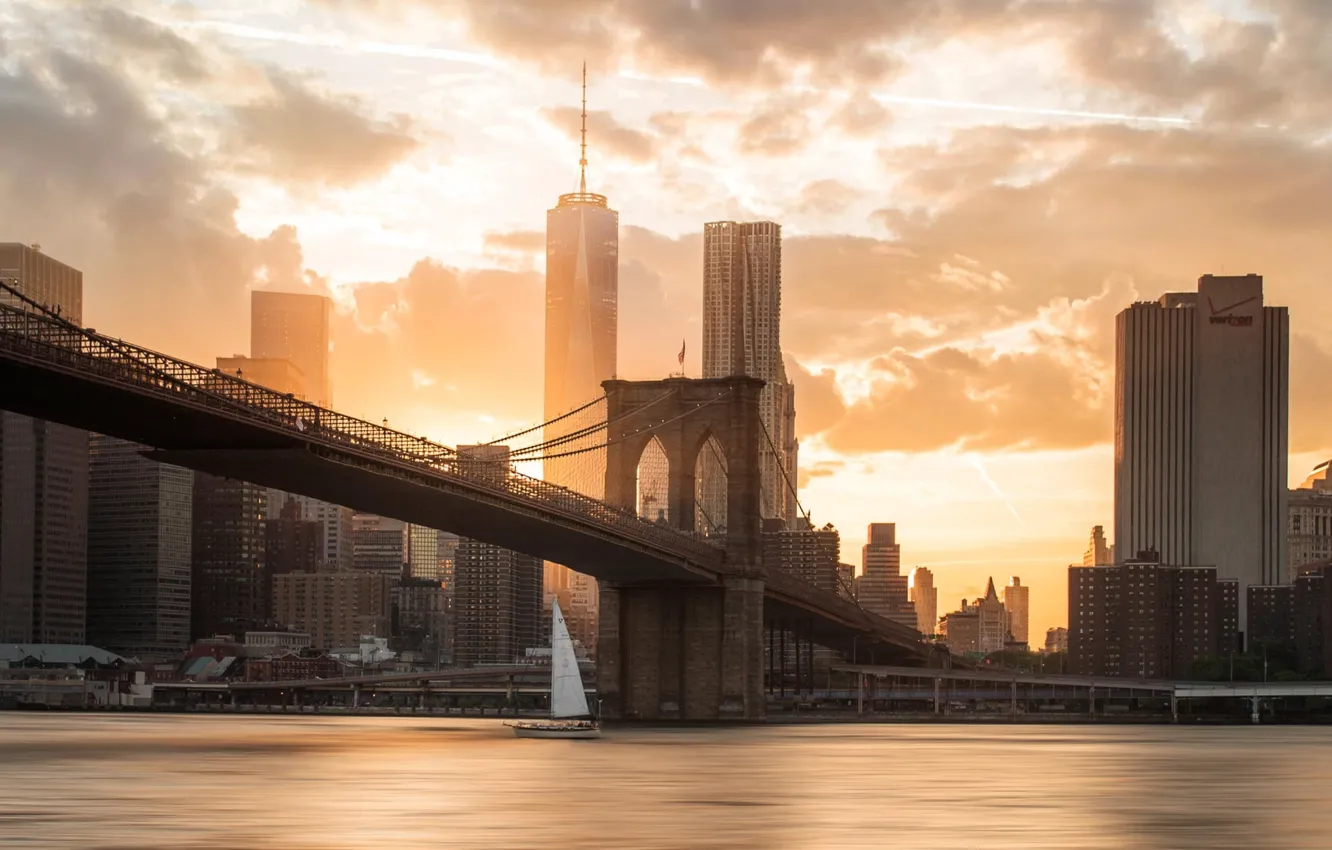 Wallpaper sunset, bridge, the city, river, Brooklyn, USA images for desktop,  section город - download