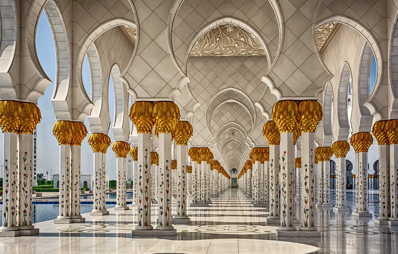 Wallpaper pool, architecture, column, UAE, Abu Dhabi, the Sheikh Zayed  Grand mosque images for desktop, section интерьер - download