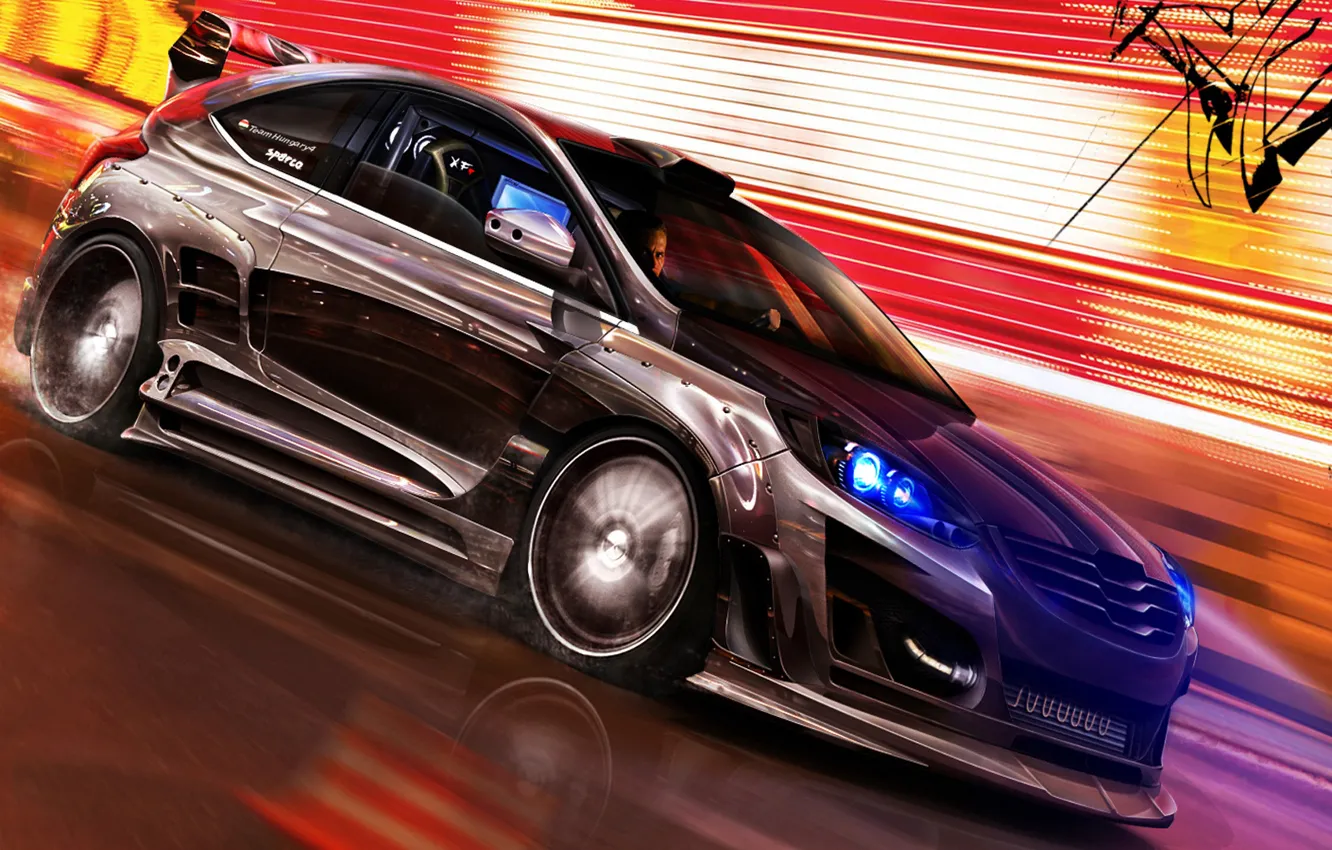Photo wallpaper car, machine, lights, tuning, speed, Ford Focus, XFr, street