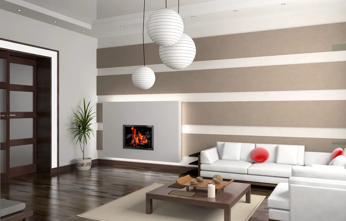 Photo wallpaper design, style, fireplace, sofa, salon, table, Interior, living room