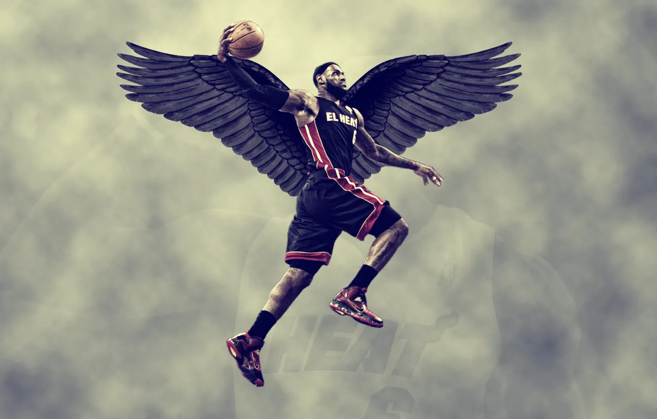 Photo wallpaper wings, basketball, sky, miami heat, lebron James