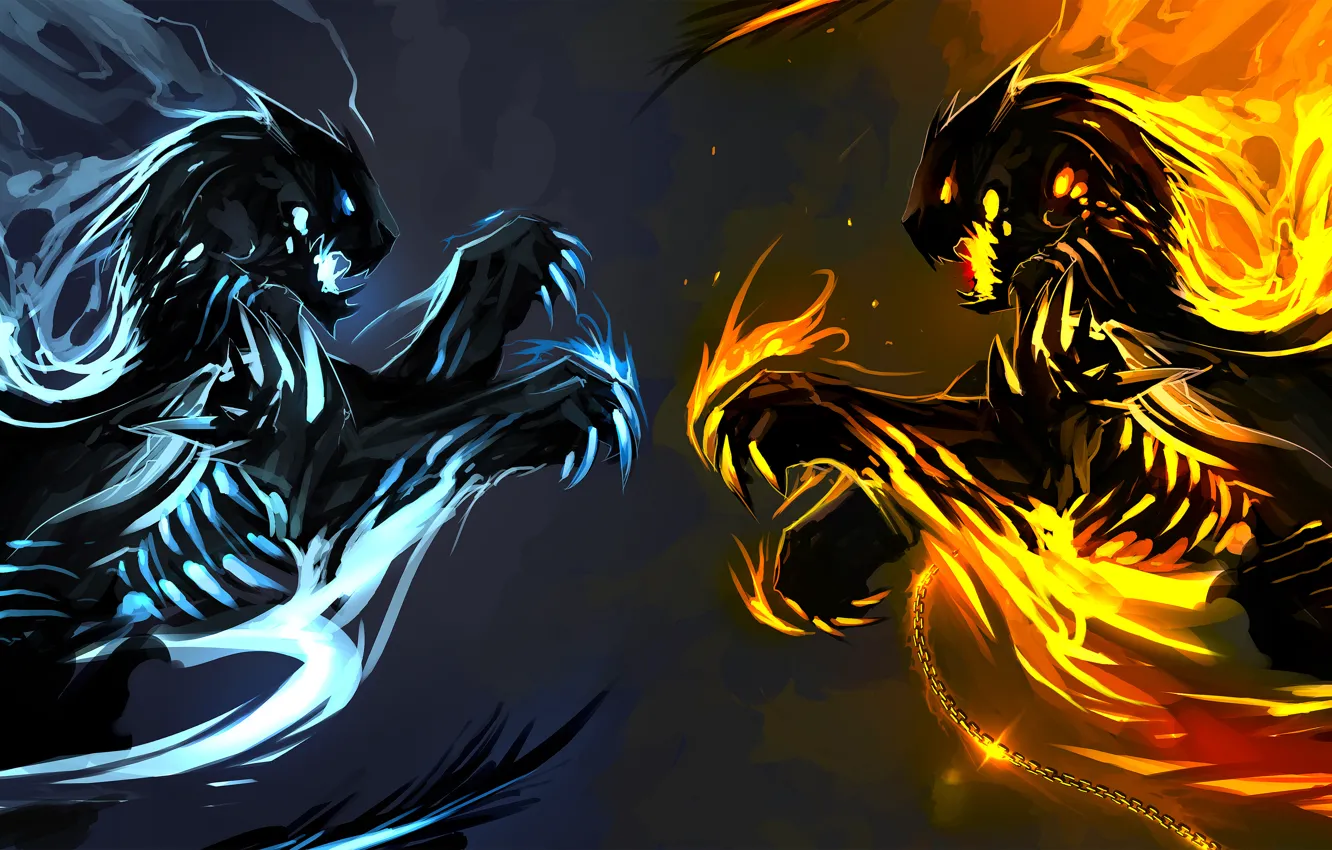 Wallpaper art, dragon, fire and ice, fire and ice images for desktop,  section живопись - download