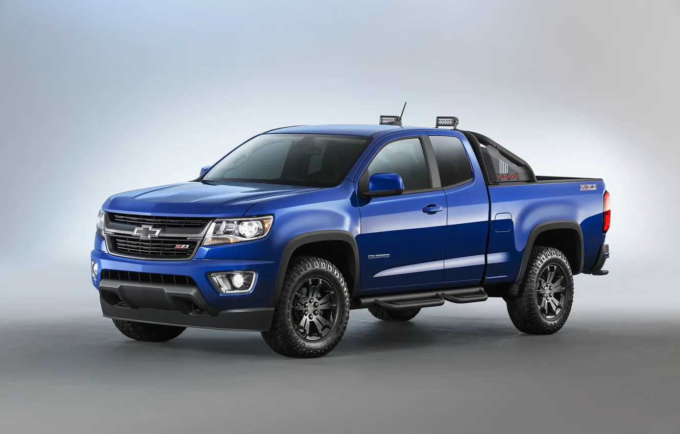 Photo wallpaper blue, Chevrolet, jeep, Chevrolet, Colorado, pickup, Colorado, Z71, Extended Cab, 2015, Trail Boss