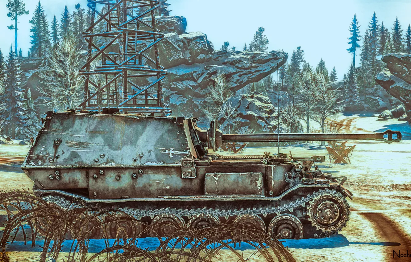 Photo wallpaper SAU, Sd.Car.184, German, Ferdinand, Elefant, Tank fighter, War Thunder, Screenshot, Heavy, Assault gun with 8,8 …