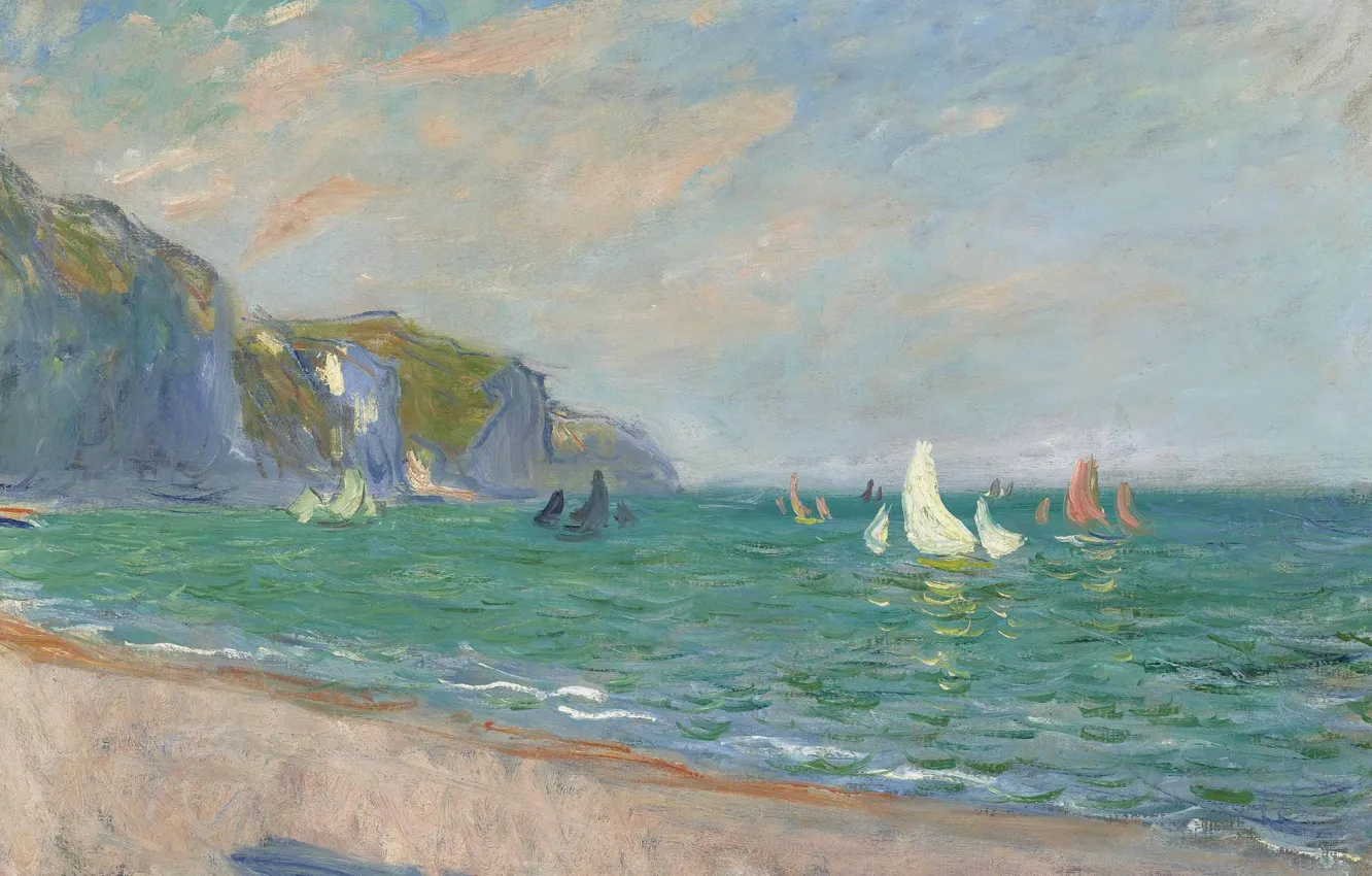 Photo wallpaper landscape, picture, Claude Monet, Sailboats on the Coast in Purvile