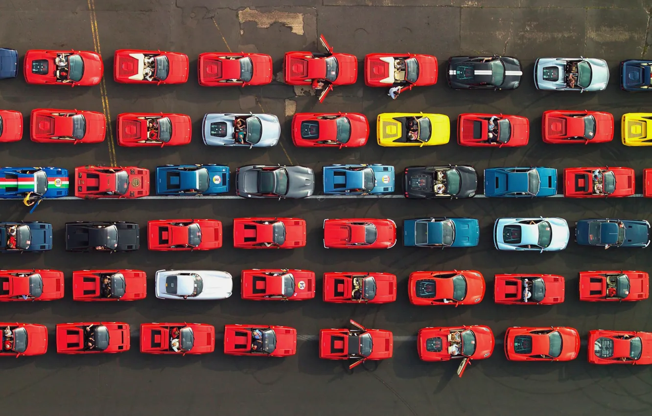 Photo wallpaper Machine, F430, Ferrari, The view from the top, A lot, 599 GTO, Supercar, California, Daytona, …